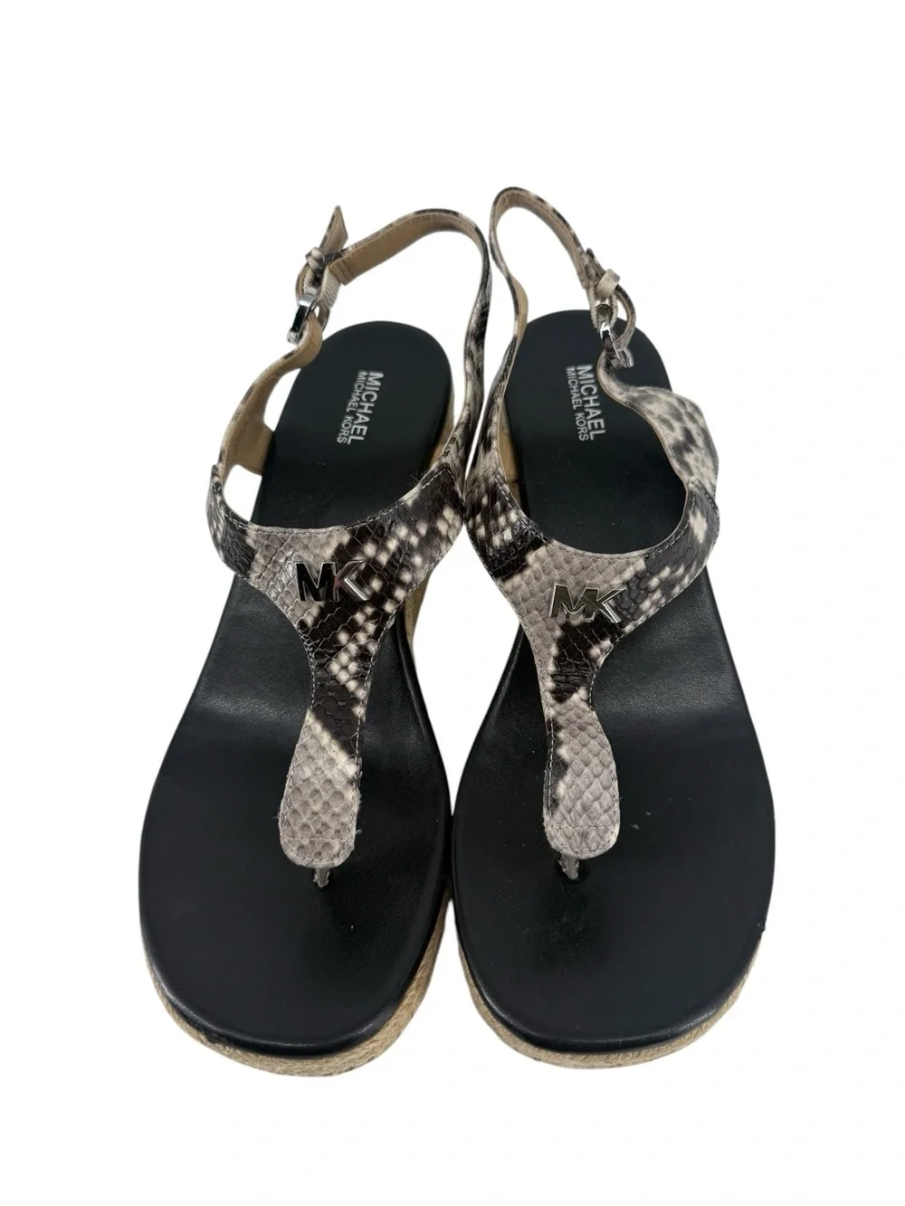 Michael Micheal Kors Espadrille Braided Jute Snakeskin T- Strap Sandals Size 9M